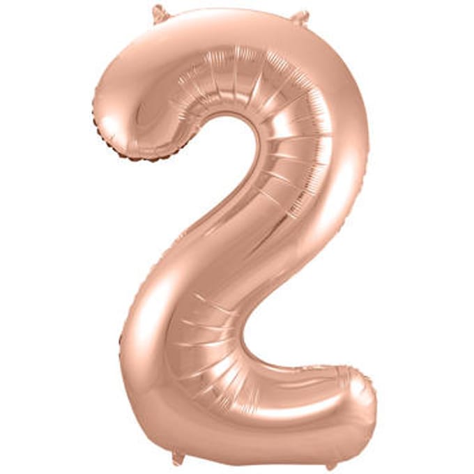 Rosé Goudkleurige Cijferballon cijfer 2 - 86cm