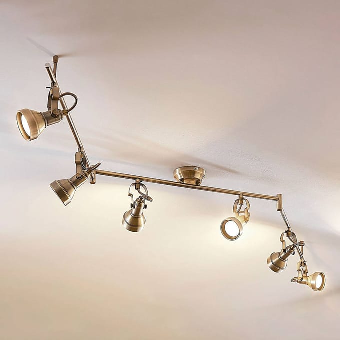Lindby - plafondlamp - 6lichts - Metaal - H: 18 cm - GU10 - antiek messing