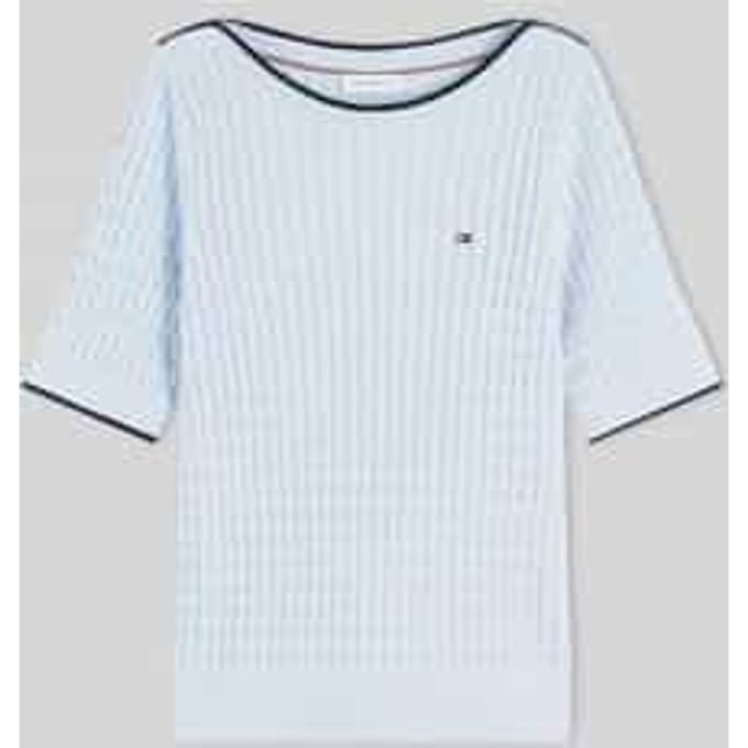 Tommy Hilfiger Fine Cable Boat Neck Top Breezy Blue Größe: M | Pullover Outlet | Damen | Blau