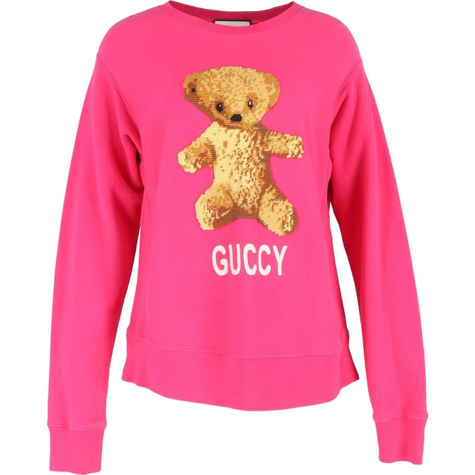 Gucci trui met geborduurde teddybeer in roze katoen