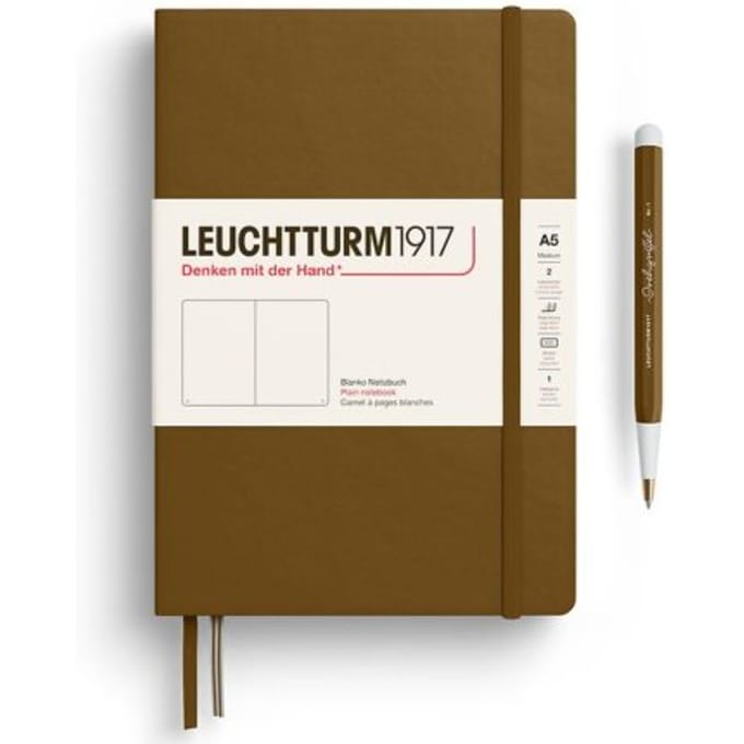 Leuchtturm1917 notitieboekje, hardcover, medium a5, blanco, bruin