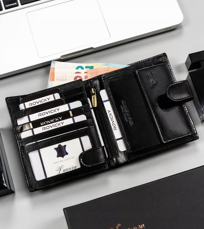 Rovicky Classy - Heren Portefeuille - Echt Leer - RFID Bescherming - 18 Pasjeshouders