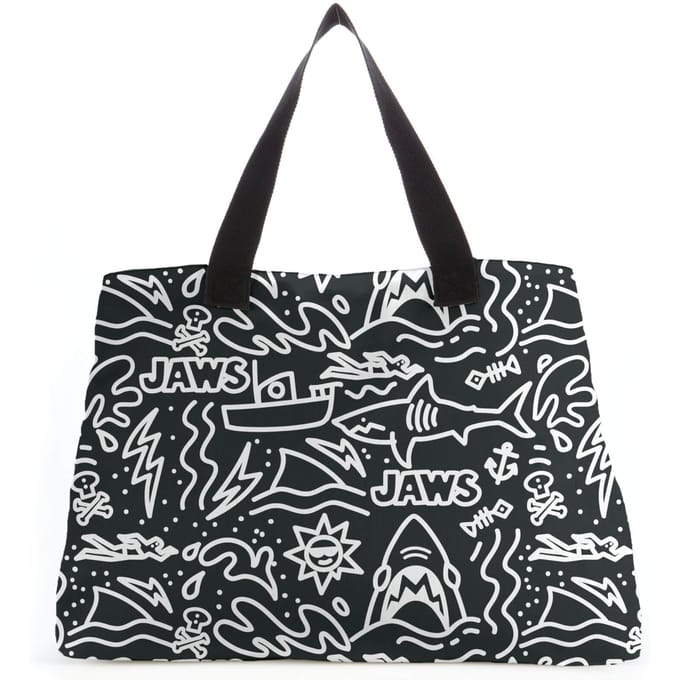 Jaws Black Doodle Tote Bag