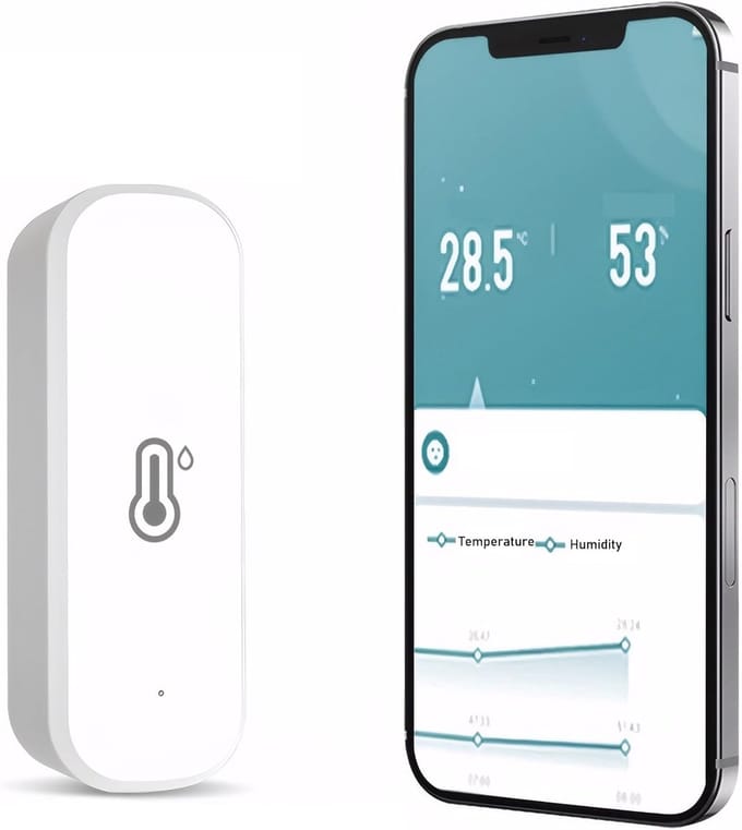 Slimme Sensor - Hygrometer Thermometer - Omgevingsbewaking Binnen - App Meldingen - 68 cm - Wit