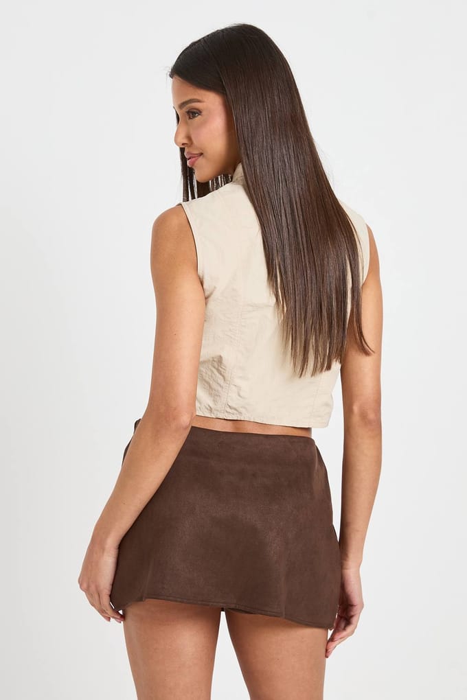 boohoo Dames Faux Suede Mini Rokbroek | Chocolate | Maat: 14