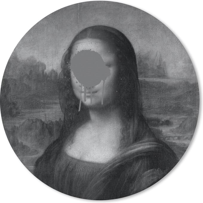 Muismat rond 20x20 cm - Mousepad Mona Lisa - Leonardo da Vinci - Zwart - Wit - Ronde muismatten
