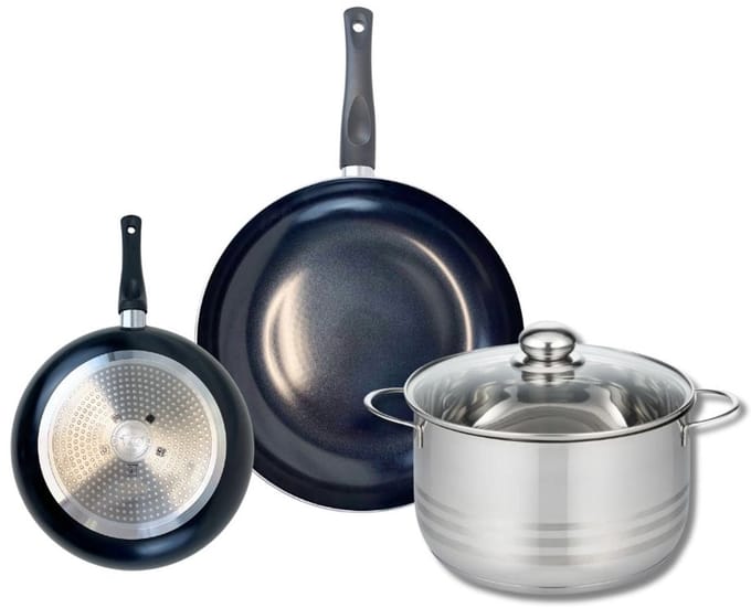 Set van 2 Koekenpannen 20 en 28 cm en 1 braadpan 24 cm Elo Prima Brillant