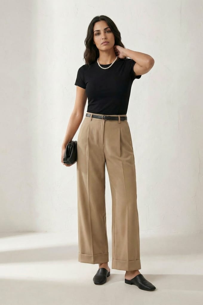 Geveste Turn-up Leg Plisse Broek
