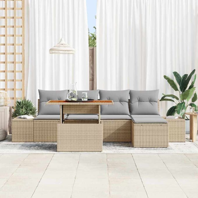 vidaXL - Tuinbank - Set - 6 - st - Beige - poly - rattan