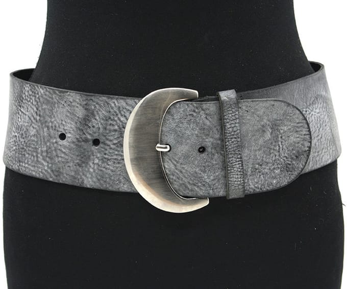 Brede afhangriem grijs gemeleerd - Dames riem - 8 cm breed - Leer - Brede riem - Casual - Maat 90