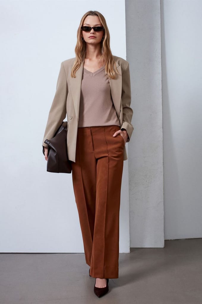 Dames Hoge Taille Brede Pijpen Nepleer Broek