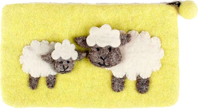 Portemonnee Schaapjes Geel Vilt - 20x11cm
