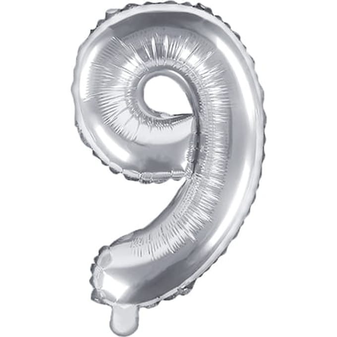 Folieballon Cijfer 9 (35 cm) - Zilver