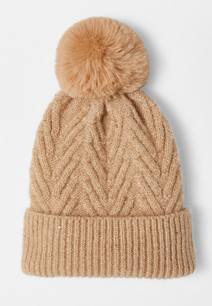 Damart - Wollen muts met pompon - Dames - Beige - Eén maat