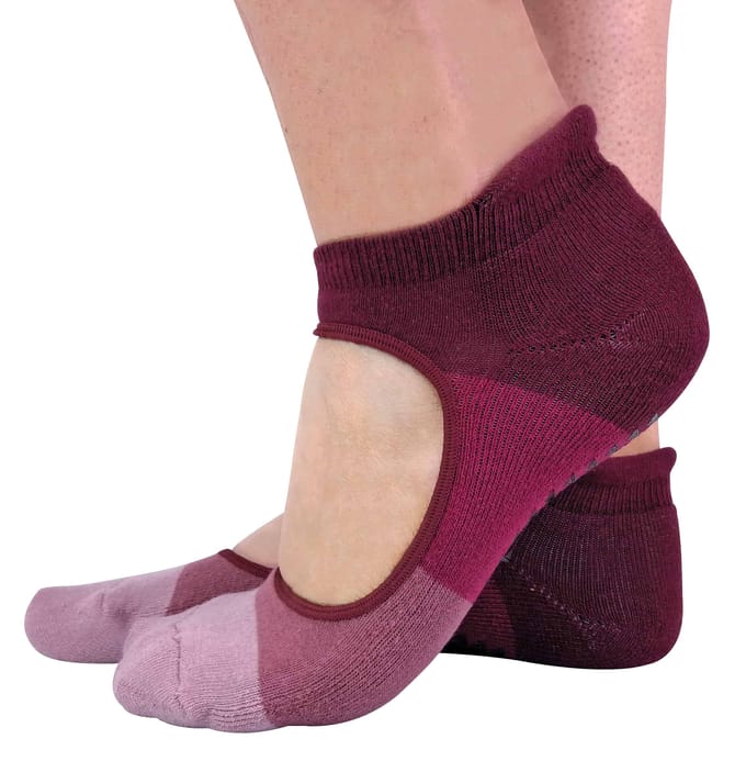 2 paar antislip onzichtbare yogasokken voor dames - Wijn