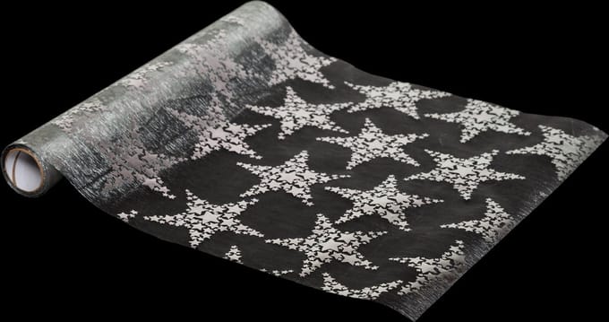 Atmosphera decoratie stof/tafelloper - zilver sterren - 28 x 500 cm