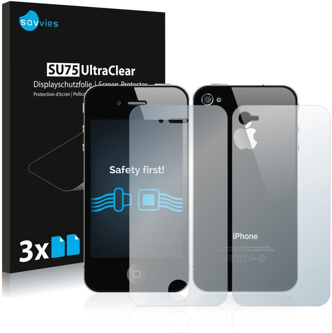 Savvies - Screenprotector voor Apple iPhone 4S (Voor+Achter) - Folie Beschermfolie transparant 6 Stuks