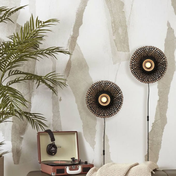 GOOD&MOJO Wandlamp Kalimantan - Zwart/Bamboe - Ø30cm - Binnen Modern