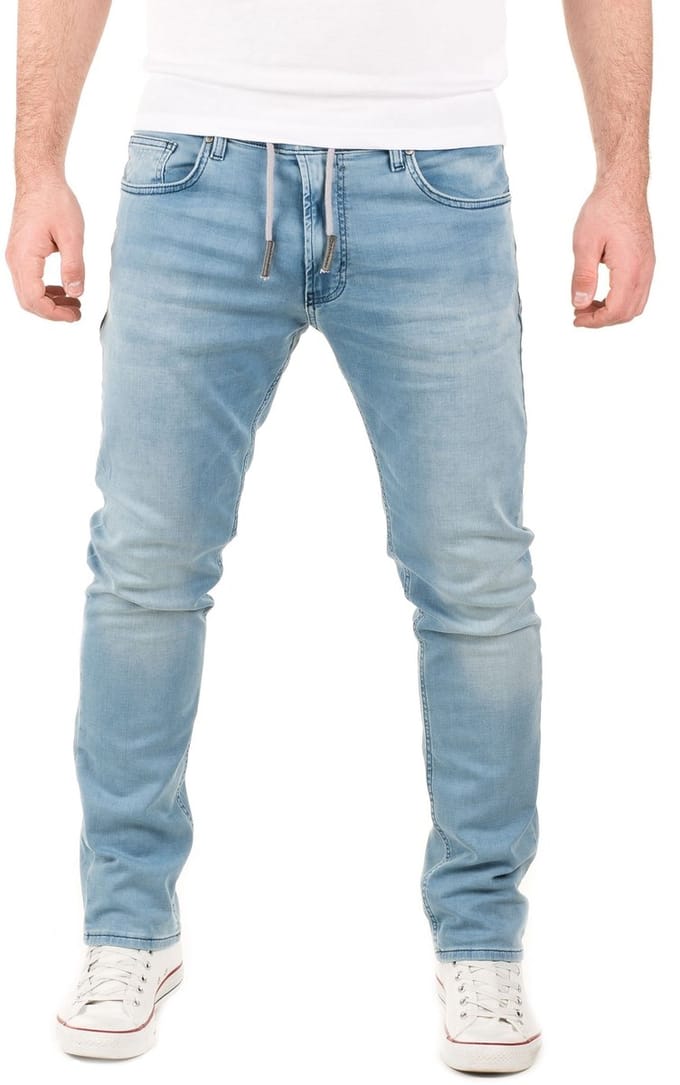 WOTEGA Heren Joggerbroek Noah – Katoen Stretch – Lichtblauw – Jeanslook & Koordsluiting