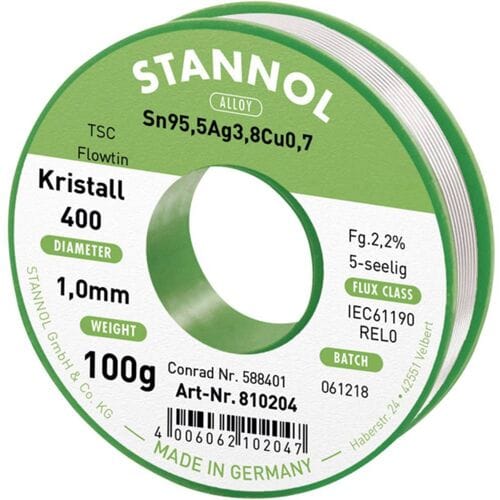 Stannol Ecology TS Soldeertin, loodvrij Spoel Sn95,5Ag3,8Cu0,7 REL0 100 g 1 mm