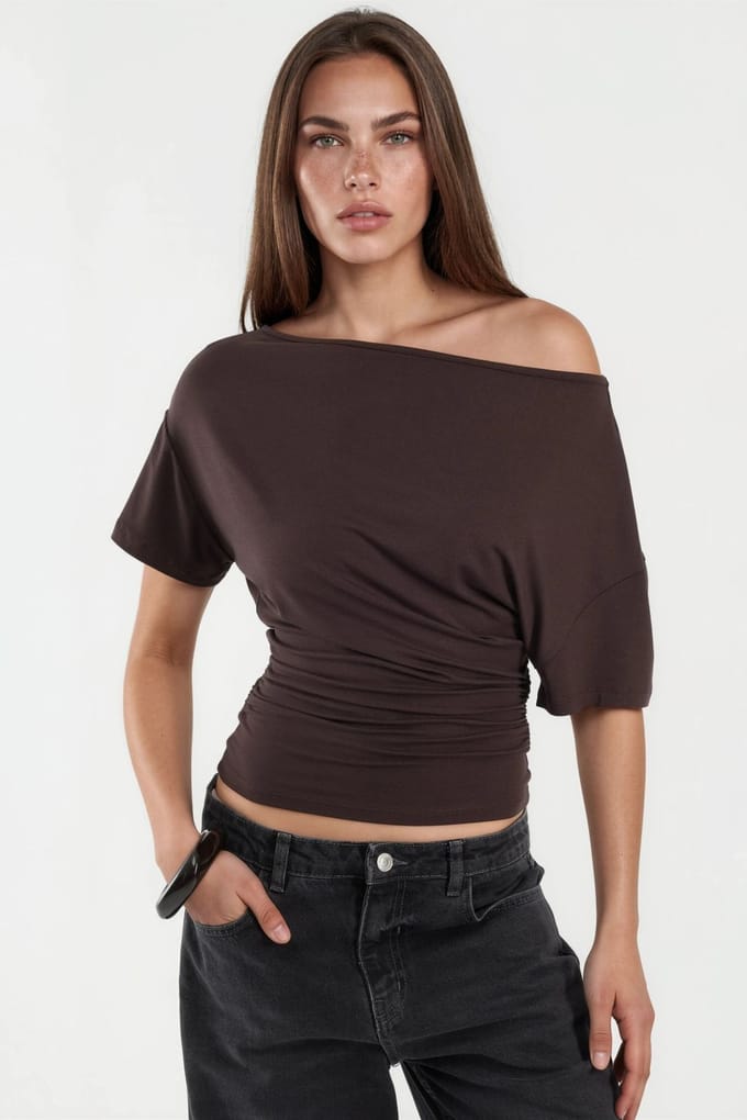 Asymmetrische Hals Zachte Viscose Brei Top