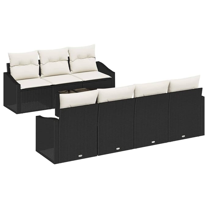 vidaXL Bankstel 8 st Zwart en Crème poly rattan