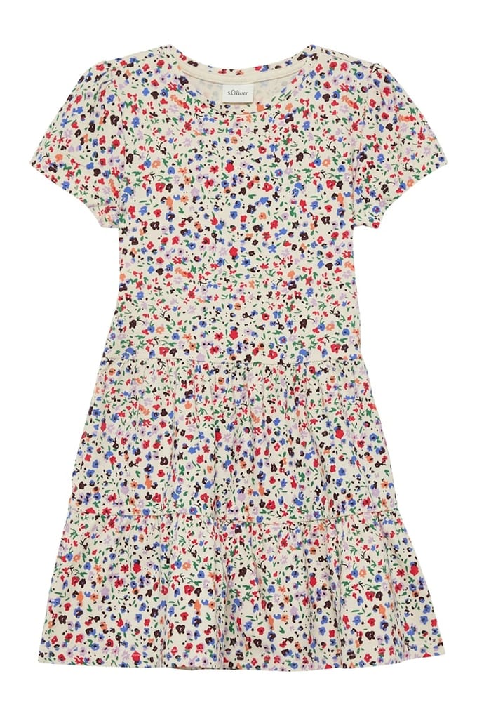 Jurk met all-over print, pofmouwen en plooien voor baby meisje s.Oliver