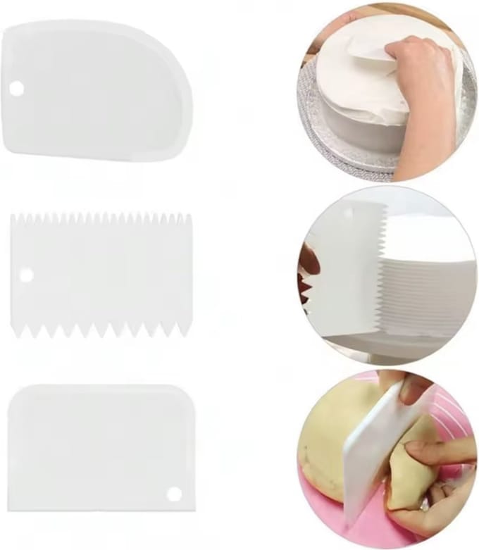 CHPN - Taartschraper - Fondant Schrapers - Baktools - Bakgereedschap - Deegkrabber - Spatels - 12/8CM - 3 formaten - 3-Delig set - Wit