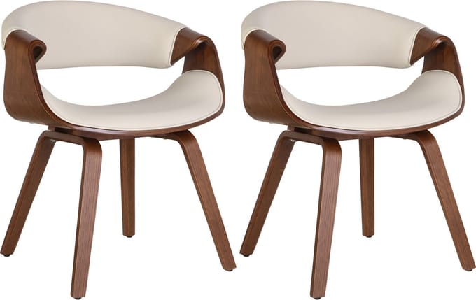 CLP Foley Set van 2 eetkamerstoelen - Met armleuning - Houten frame - eiche/creme Kunstleer