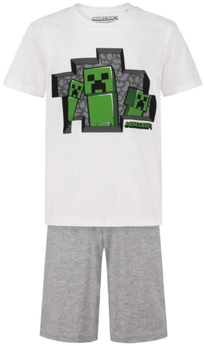 Minecraft pyjama - wit - grijs - Maat 128 / 8 jaar
