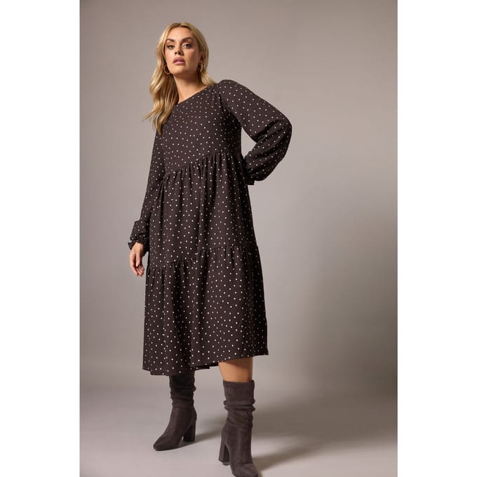 Yours Chocoladebruine Getextureerde Maxijurk Met Stippen Size 50-52