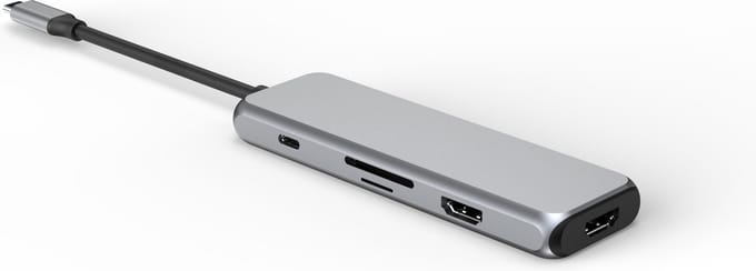 NÖRDIC DOCK-141 Dockingstation USB-C naar HDMI 4K - 1x USB-C, 3x USB A, 1x SD MicroSD - Space Gray