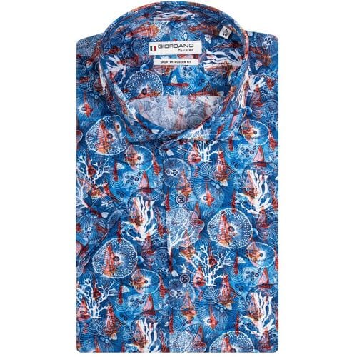 Giordano Overhemd Allover Sea Life Pattern Turquoise-Brown / male