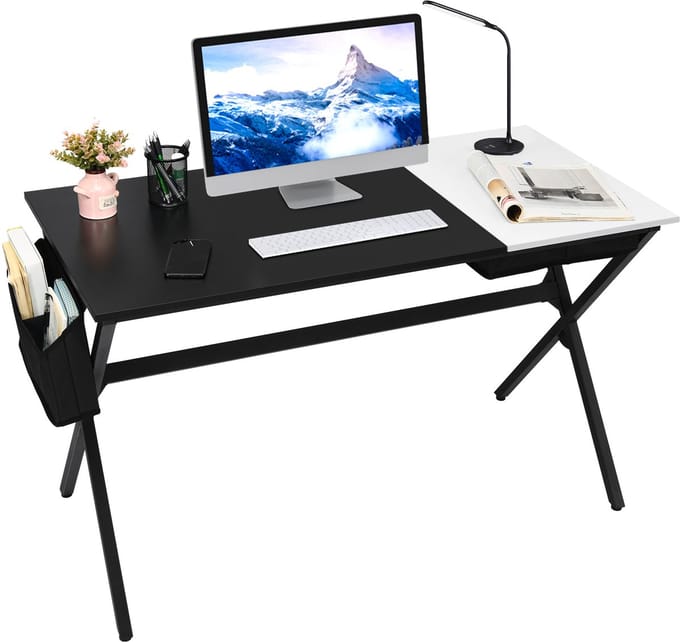 COSTWAY Bureau, houtmateriaal, zwart + wit, 120 cm x 60 cm x 73,5 cm