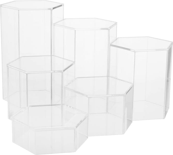 Zeshoekige acryl sieraden display risers - 6-pack transparant