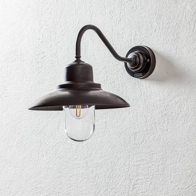 Moretti Luce Buitenwandlamp Patio, messing gebruineerd, gebogen
