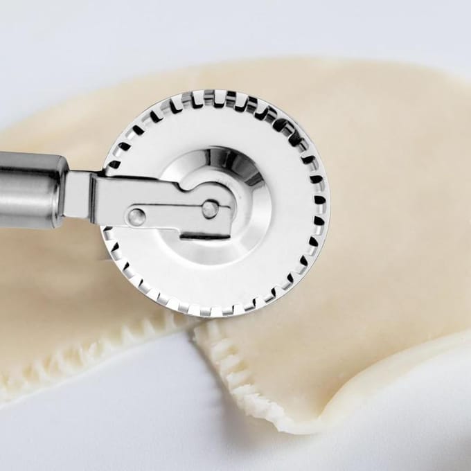 Roestvrijstalen Deegroller Randafdichting Embossingsmes Taartvulling Dumpling Dubbelzijdig Rollend Kantensnijmes zilver