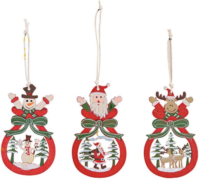 Kersthangers 3 Stuks - Kerstman - Kerstpop - Hout