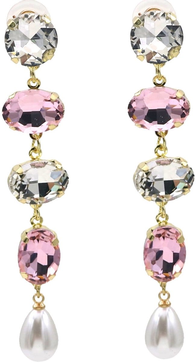 Oorbellen kristal - goudkleurig - 8 cm