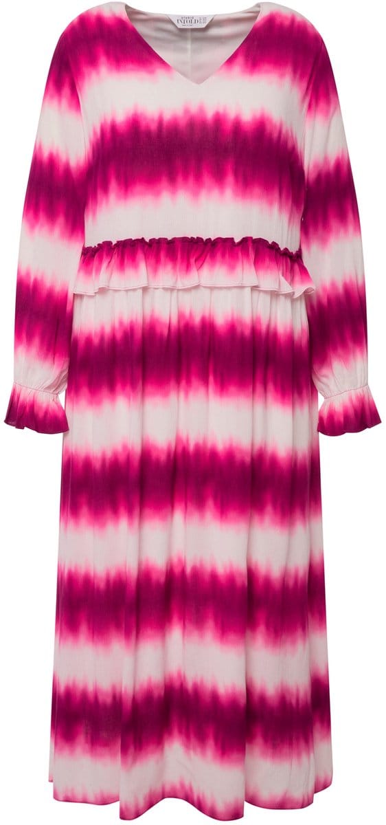 Studio Untold - Dames - Maxi-jurk A-lijn V-hals volant 3'4 mouwen batik - Licht heide - Maat 46+