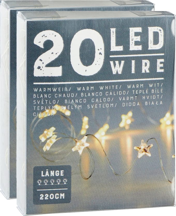 Cepawa Draadverlichting lichtsnoer sterren - 2x - 220 cm - 20 leds - warm wit - batterij