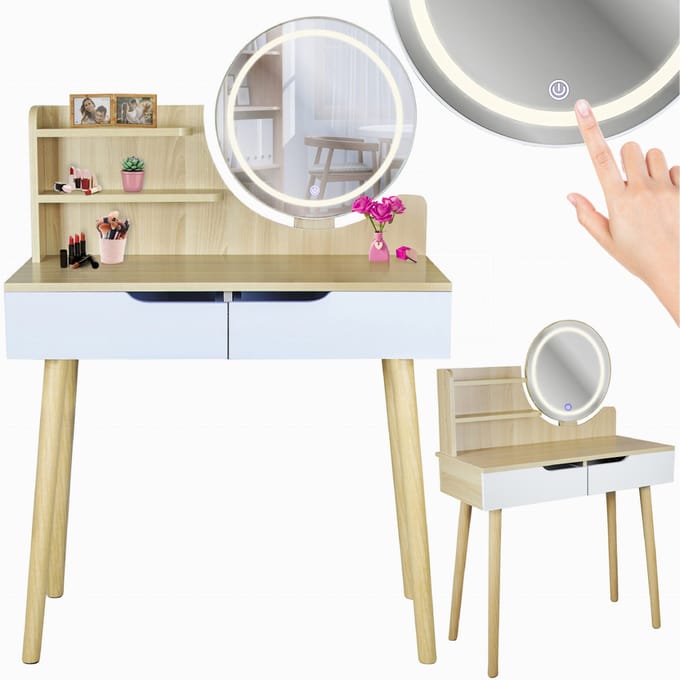 Kaptafel met LED-spiegel, cosmetisch, Scandinavisch, SCANDI