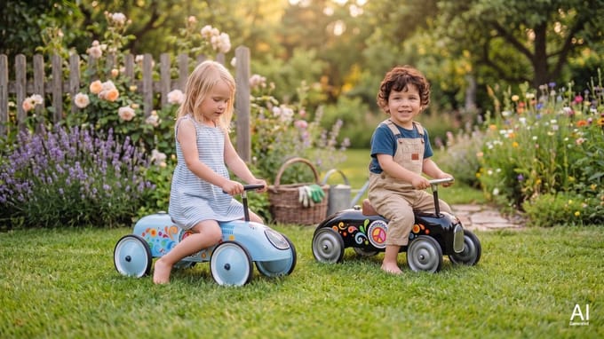 GOKI Loopauto - Flower Power - 73,5X35X40Cm - Metaal En Kunststof - 1 Jaar