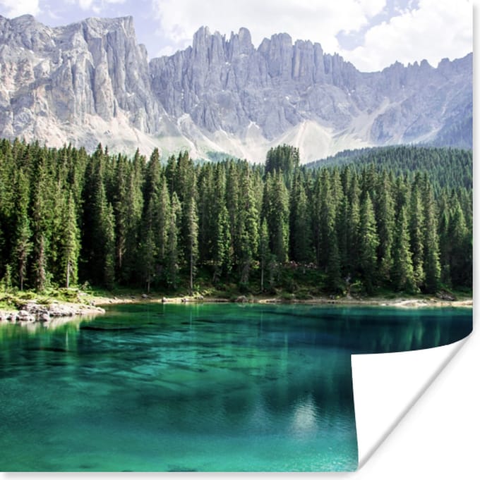 Poster Berg - Bomen - Water - 30x30 cm