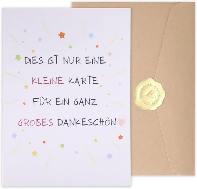 Dailygoods - Bedankkaarten met Envelop Kraftpapier en Gouden Hartstickers - 1 Stuk