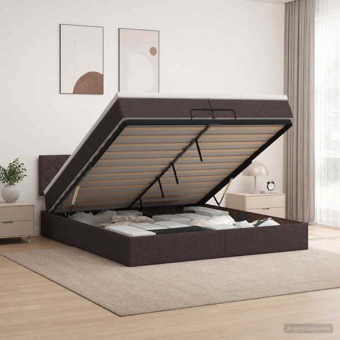 vidaXL - Ottoman - bed - met - matras - Donkerbruin - 200 - x - 200 - cm - Stof