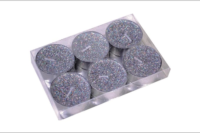 Luxe Waxinelichtjes Set met Glitter – Zilver – 6 Stuks