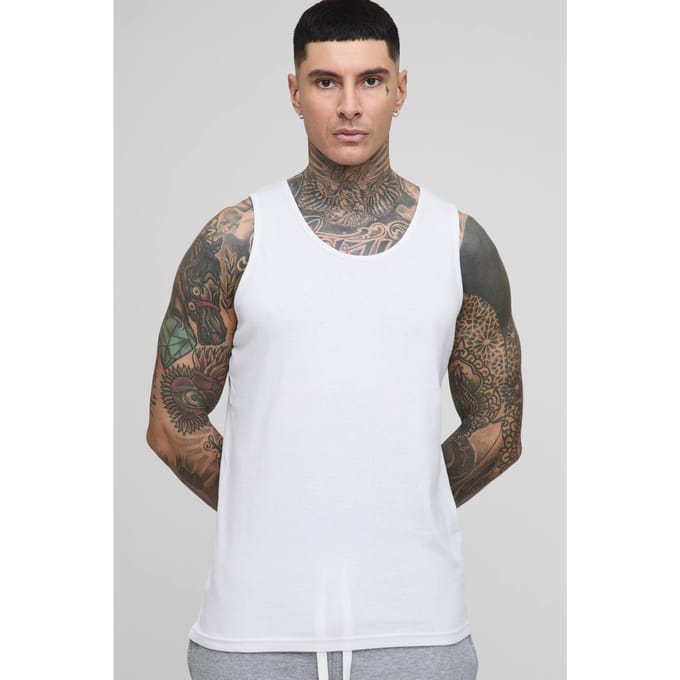 Tall Regular Fit Essential Ribbed Vest | White | Size 2XL