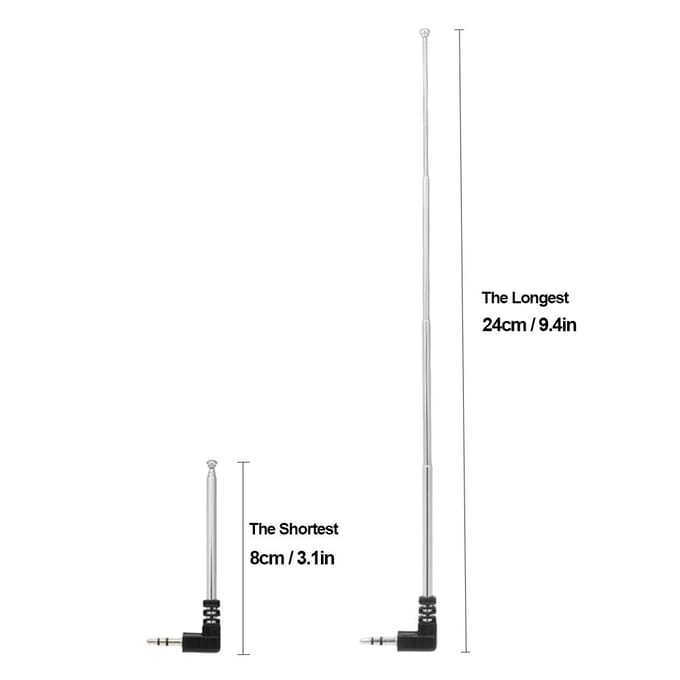 FM-radioantenne 3,5 mm intrekbare antenne 4 secties L-vorm 240 mm antenne zilver
