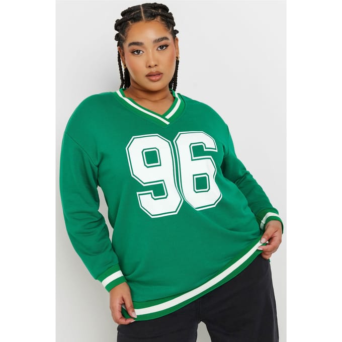 Yours Varsity Sweatshirt Met '96' Print In Groen Size 48